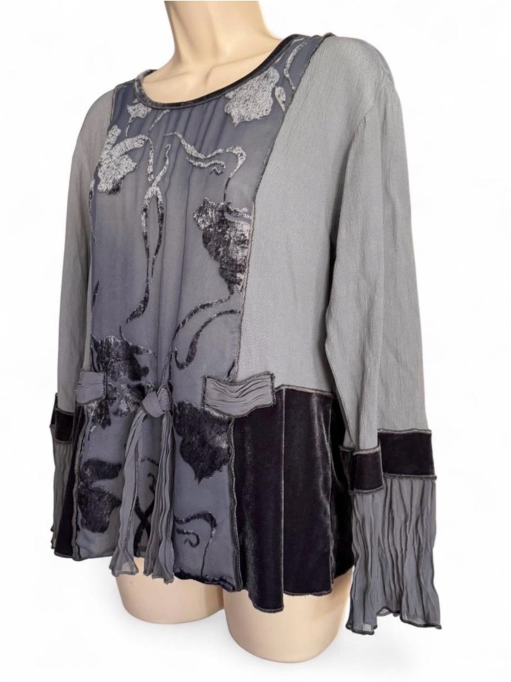 Spencer Alexis Whimsigoth Velvet Burnout Top Fairy Boho Tie Front Y2K 90s